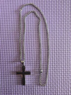 Stainless Steel Silver Cross Pendant Necklace With Black Tone